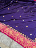 Royal Purple & Rani Pink Contrast Banarasi Silk Saree with Grand Gold Zari Border
