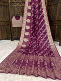 Premium Luxury Royal Purple Bandhani Silk Saree with Heavy Gold Woven Border & Designer Pallu