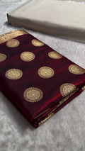Maroon Banarasi Silk Saree with Gold Zari Circular Medallion Motifs & Rich Woven Border